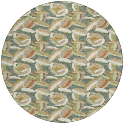 8' Green And Ivory Round Abstract Washable Indoor Outdoor Area Rug HomeRoots