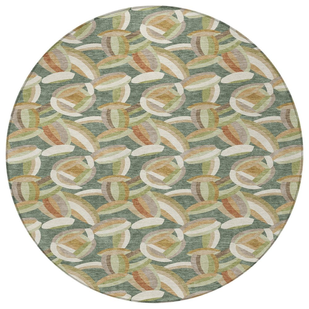 8' Green And Ivory Round Abstract Washable Indoor Outdoor Area Rug HomeRoots