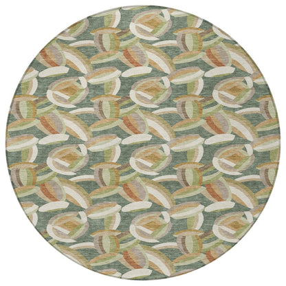 8' Green And Ivory Round Abstract Washable Indoor Outdoor Area Rug HomeRoots