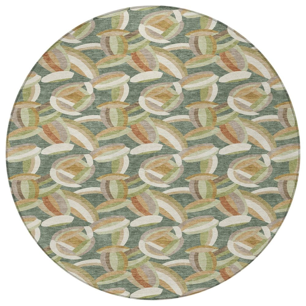 8' Green And Ivory Round Abstract Washable Indoor Outdoor Area Rug HomeRoots