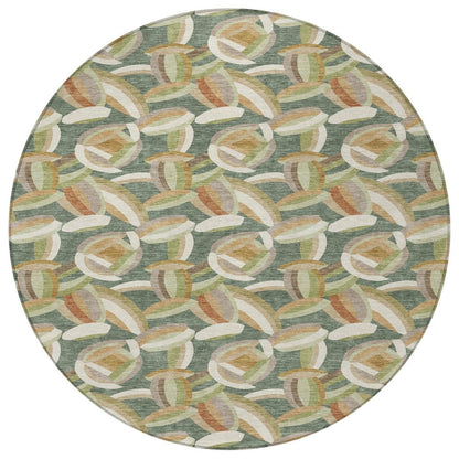 8' Green And Ivory Round Abstract Washable Indoor Outdoor Area Rug HomeRoots