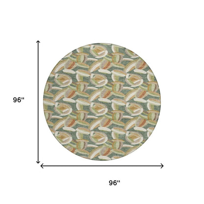 8' Green And Ivory Round Abstract Washable Indoor Outdoor Area Rug HomeRoots