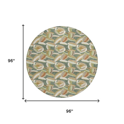 8' Green And Ivory Round Abstract Washable Indoor Outdoor Area Rug HomeRoots
