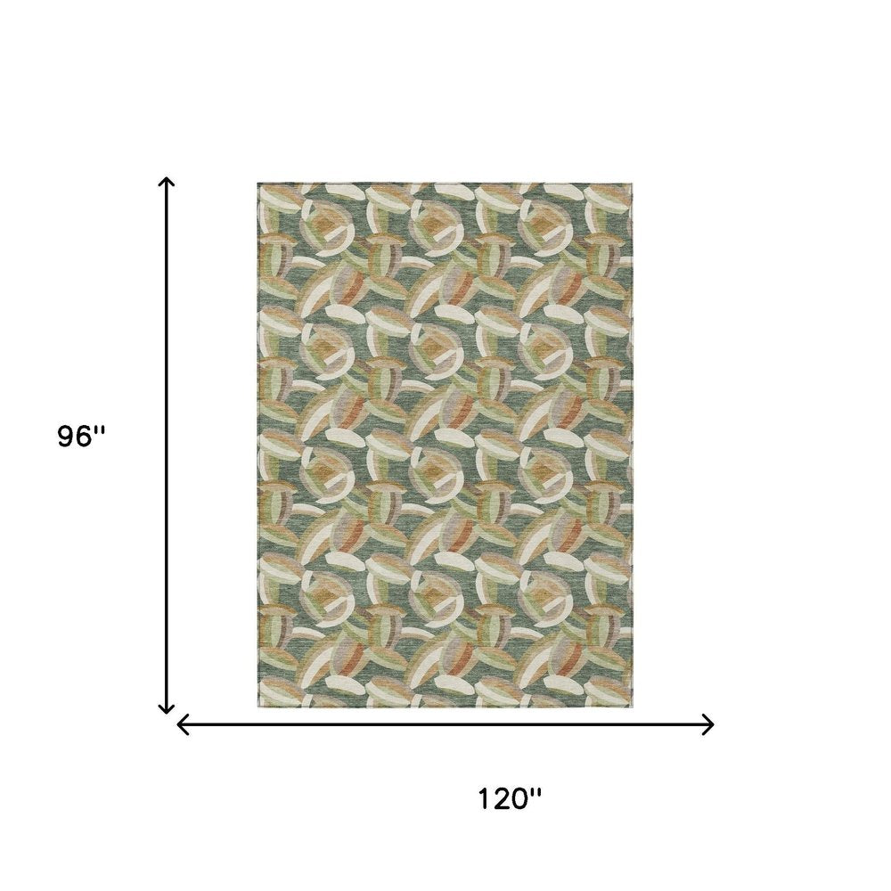8' X 10' Green And Ivory Abstract Washable Indoor Outdoor Area Rug HomeRoots