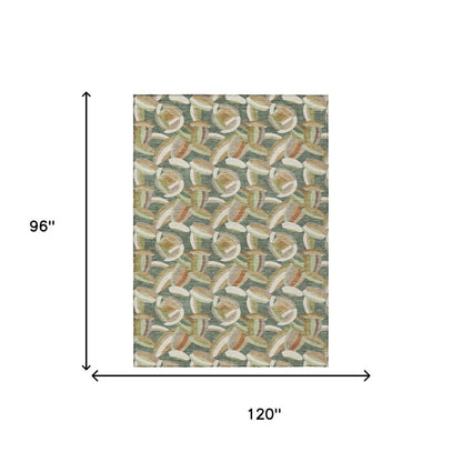 8' X 10' Green And Ivory Abstract Washable Indoor Outdoor Area Rug HomeRoots