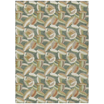 8' X 10' Green And Ivory Abstract Washable Indoor Outdoor Area Rug