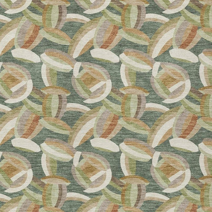 8' X 10' Green And Ivory Abstract Washable Indoor Outdoor Area Rug