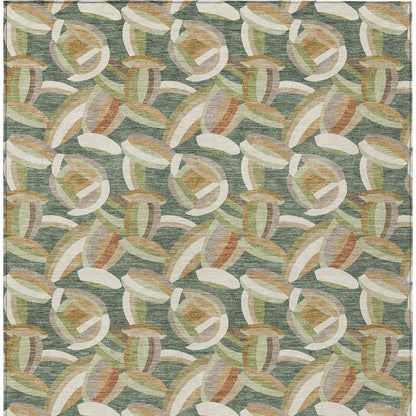8' X 10' Green And Ivory Abstract Washable Indoor Outdoor Area Rug
