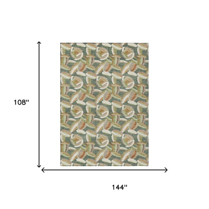 9' X 12' Green And Ivory Abstract Washable Indoor Outdoor Area Rug HomeRoots