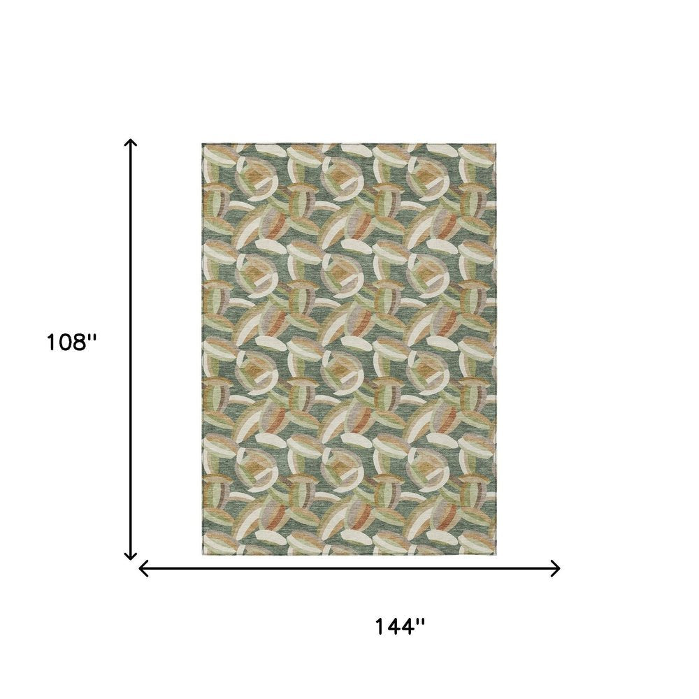 9' X 12' Green And Ivory Abstract Washable Indoor Outdoor Area Rug HomeRoots