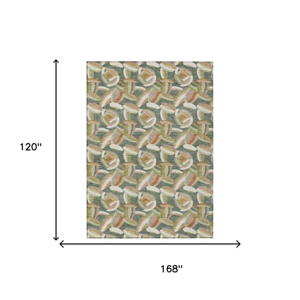 10' X 14' Green And Ivory Abstract Washable Indoor Outdoor Area Rug HomeRoots