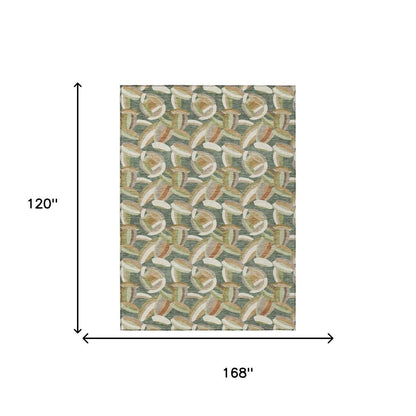 10' X 14' Green And Ivory Abstract Washable Indoor Outdoor Area Rug HomeRoots