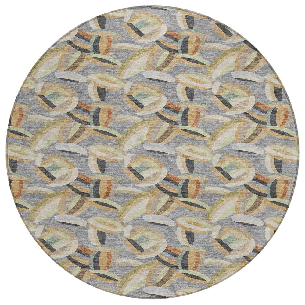 8' Gray And Charcoal Round Abstract Washable Indoor Outdoor Area Rug HomeRoots