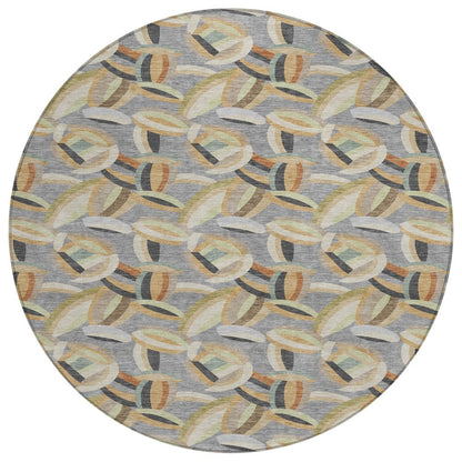 8' Gray And Charcoal Round Abstract Washable Indoor Outdoor Area Rug HomeRoots
