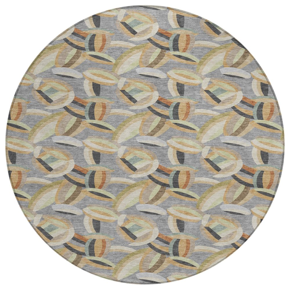 8' Gray And Charcoal Round Abstract Washable Indoor Outdoor Area Rug HomeRoots