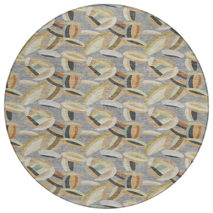 8' Gray And Charcoal Round Abstract Washable Indoor Outdoor Area Rug HomeRoots