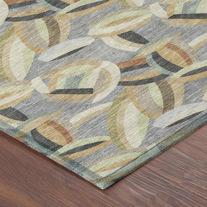 8' Gray And Charcoal Round Abstract Washable Indoor Outdoor Area Rug HomeRoots