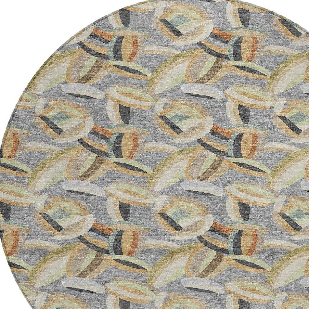 8' Gray And Charcoal Round Abstract Washable Indoor Outdoor Area Rug HomeRoots