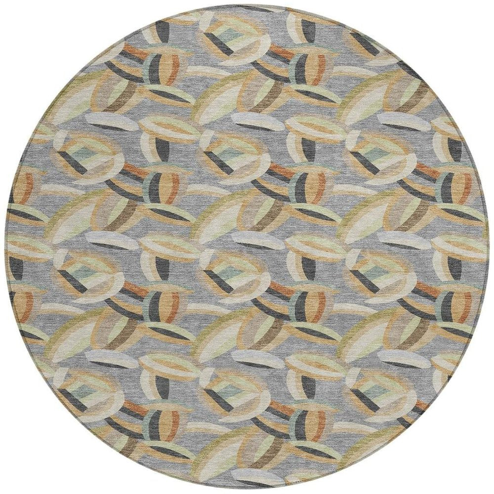 8' Gray And Charcoal Round Abstract Washable Indoor Outdoor Area Rug HomeRoots