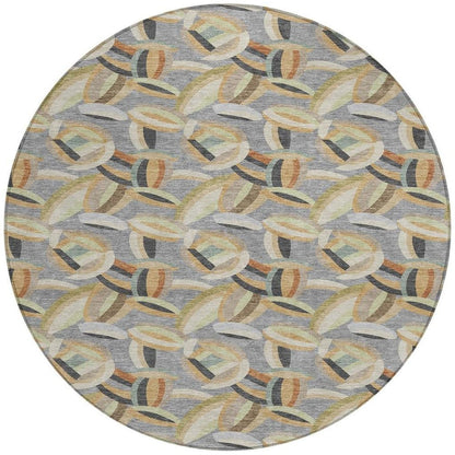 8' Gray And Charcoal Round Abstract Washable Indoor Outdoor Area Rug HomeRoots