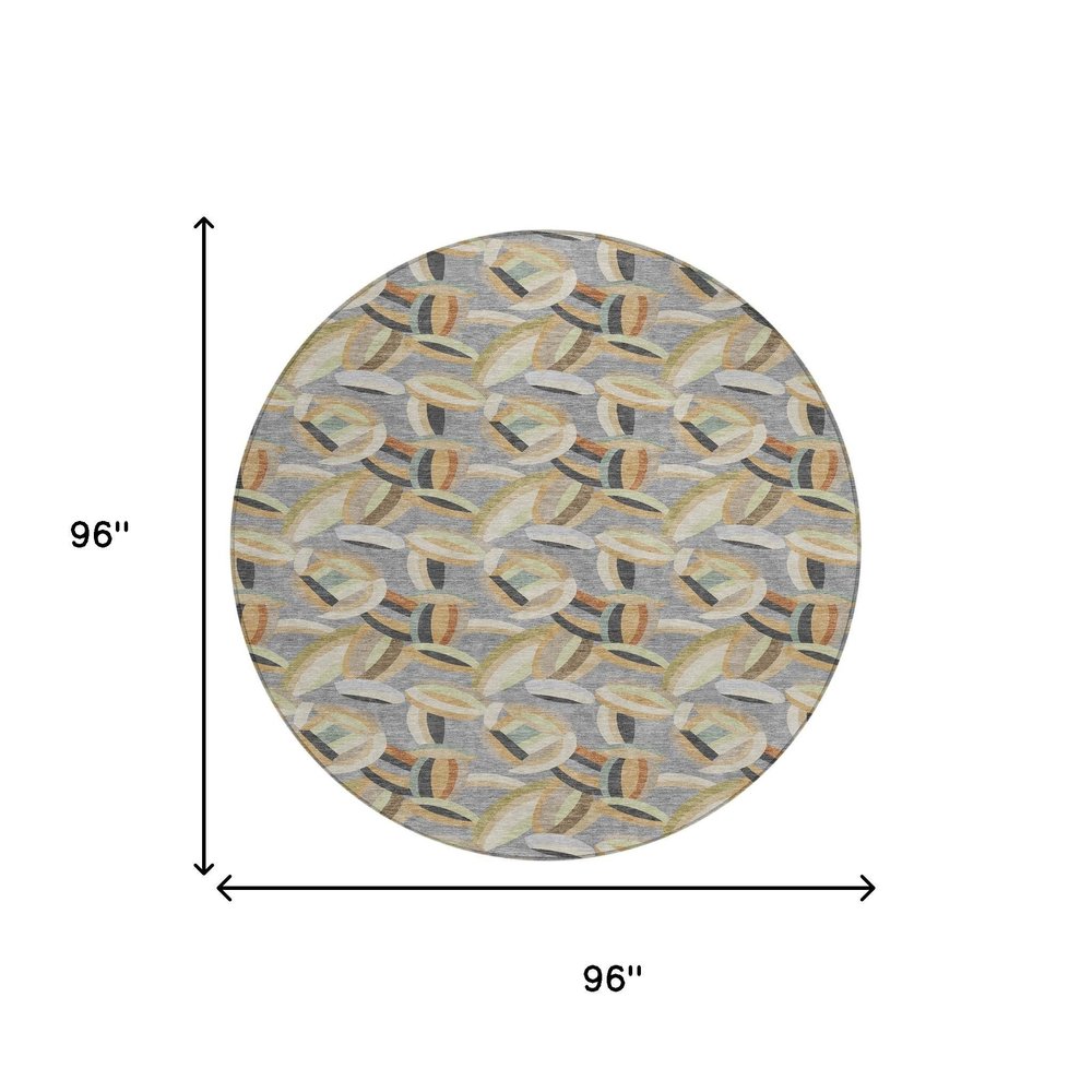 8' Gray And Charcoal Round Abstract Washable Indoor Outdoor Area Rug HomeRoots