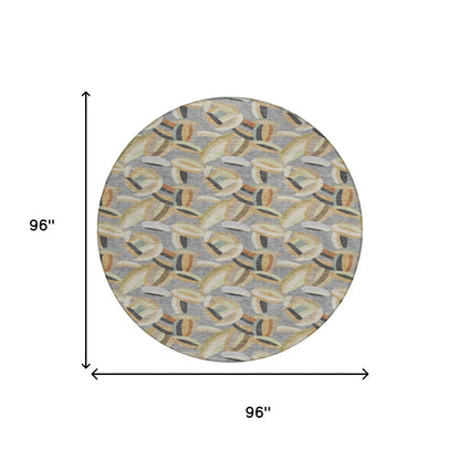8' Gray And Charcoal Round Abstract Washable Indoor Outdoor Area Rug HomeRoots