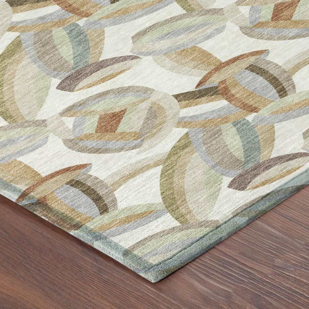 3' X 5' Ivory And Green Abstract Washable Indoor Outdoor Area Rug HomeRoots