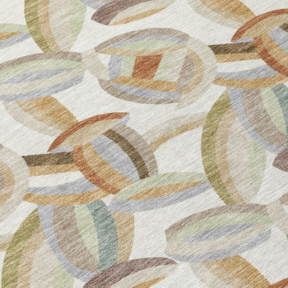3' X 5' Ivory And Green Abstract Washable Indoor Outdoor Area Rug HomeRoots