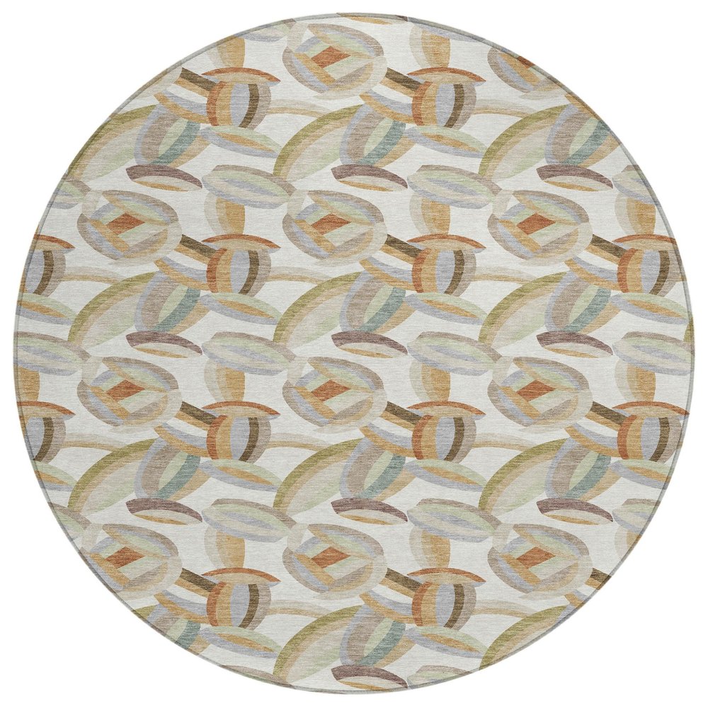 8' Ivory And Green Round Abstract Washable Indoor Outdoor Area Rug HomeRoots