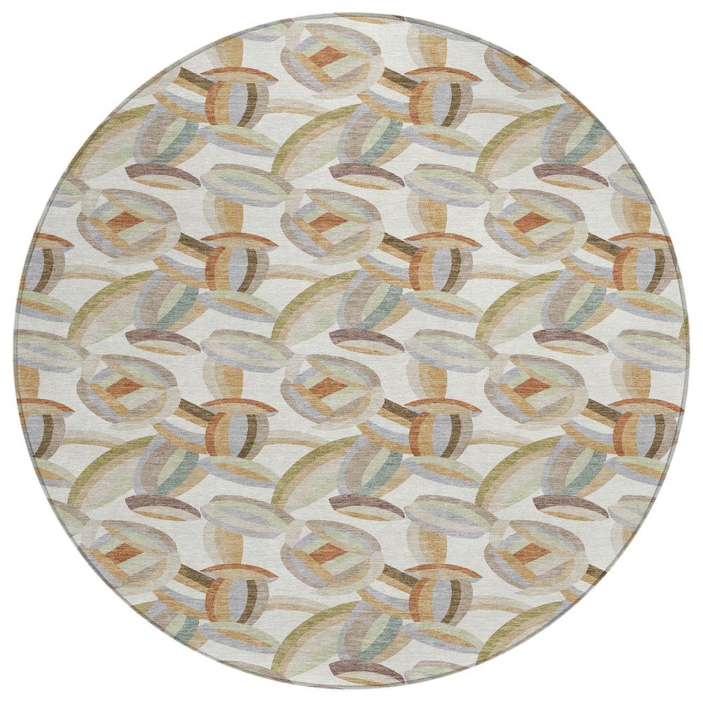 8' Ivory And Green Round Abstract Washable Indoor Outdoor Area Rug HomeRoots