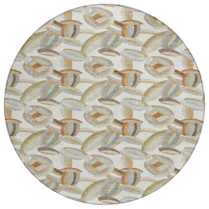 8' Ivory And Green Round Abstract Washable Indoor Outdoor Area Rug HomeRoots