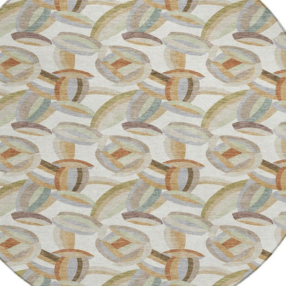 8' Ivory And Green Round Abstract Washable Indoor Outdoor Area Rug HomeRoots
