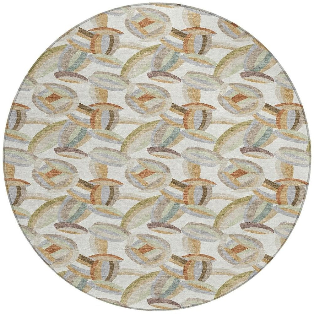 8' Ivory And Green Round Abstract Washable Indoor Outdoor Area Rug HomeRoots