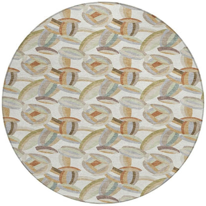 8' Ivory And Green Round Abstract Washable Indoor Outdoor Area Rug HomeRoots