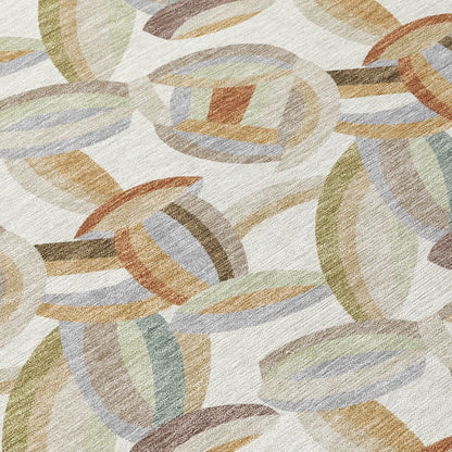 8' Ivory And Green Round Abstract Washable Indoor Outdoor Area Rug HomeRoots