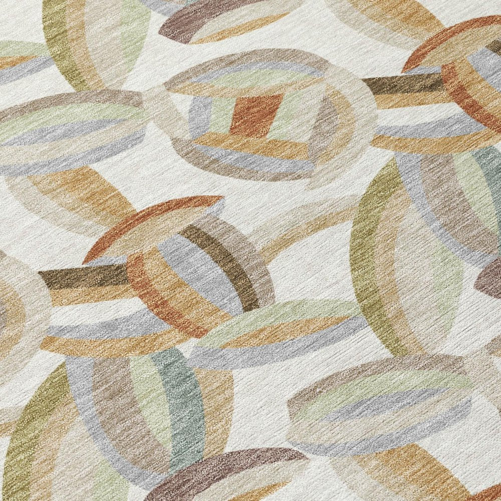 8' Ivory And Green Round Abstract Washable Indoor Outdoor Area Rug HomeRoots