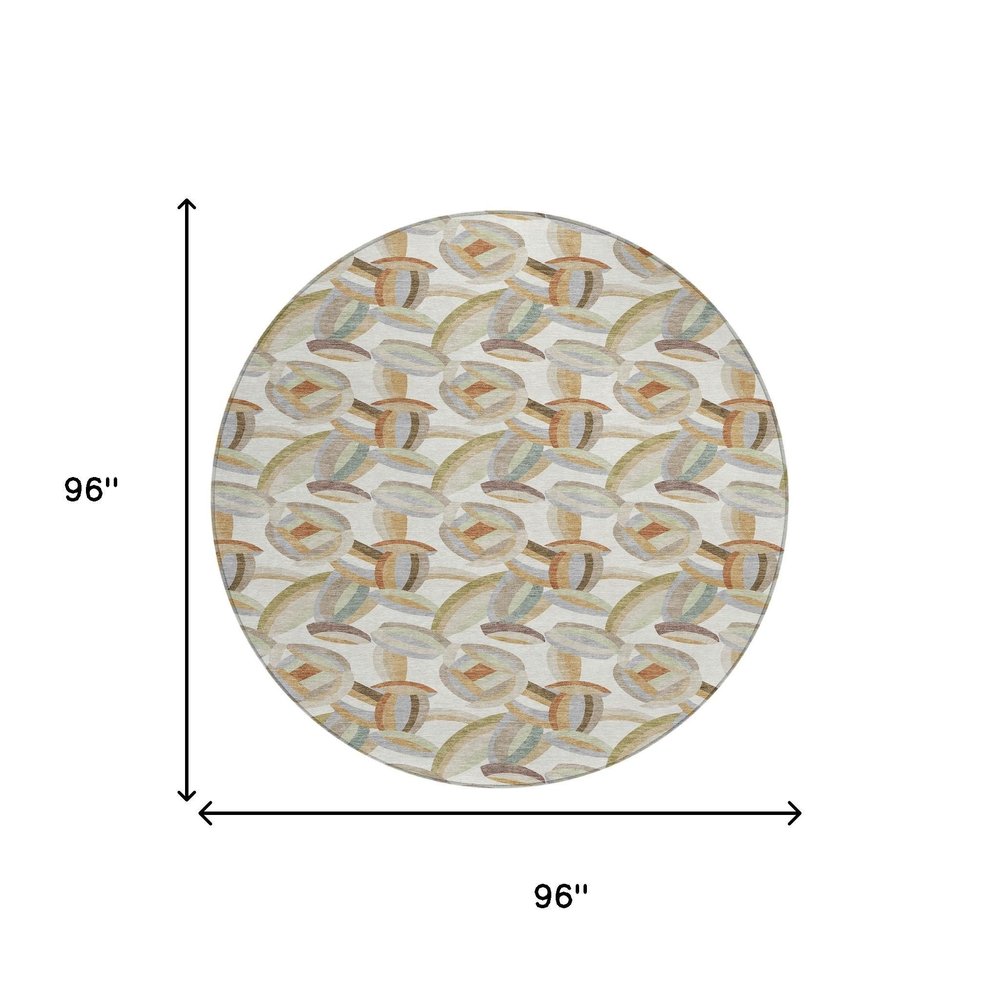 8' Ivory And Green Round Abstract Washable Indoor Outdoor Area Rug HomeRoots