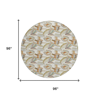 8' Ivory And Green Round Abstract Washable Indoor Outdoor Area Rug HomeRoots