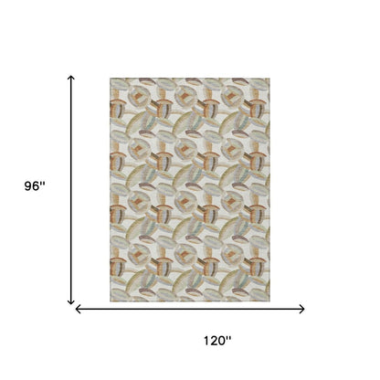 8' X 10' Ivory And Green Abstract Washable Indoor Outdoor Area Rug HomeRoots