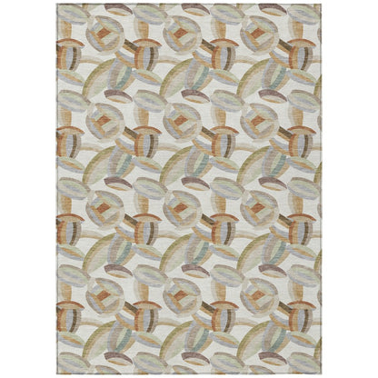 8' X 10' Ivory And Green Abstract Washable Indoor Outdoor Area Rug HomeRoots