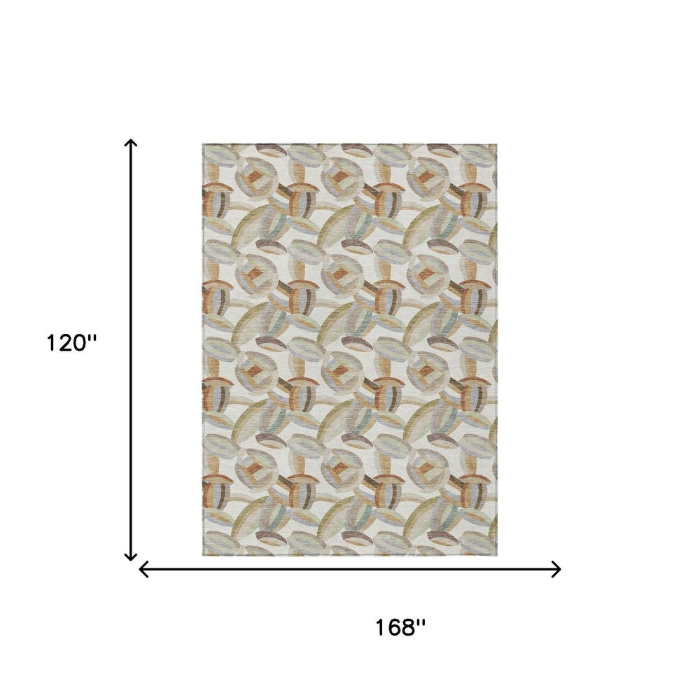 10' X 14' Ivory And Green Abstract Washable Indoor Outdoor Area Rug HomeRoots