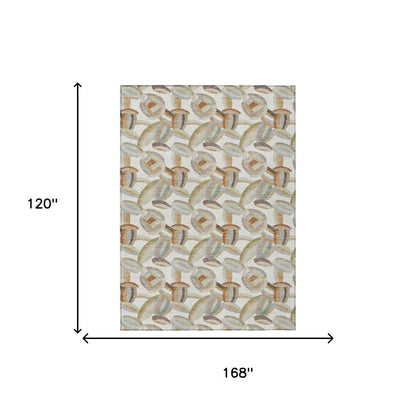 10' X 14' Ivory And Green Abstract Washable Indoor Outdoor Area Rug HomeRoots