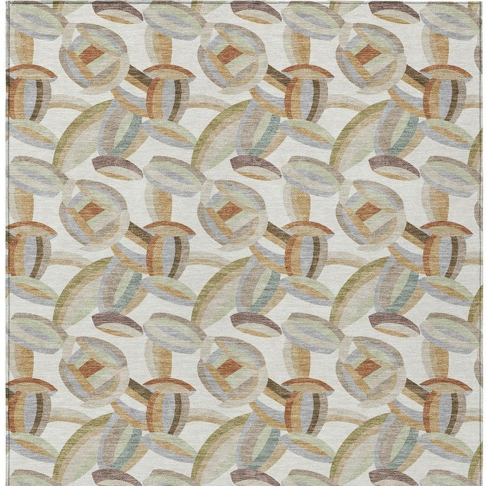 10' X 14' Ivory And Green Abstract Washable Indoor Outdoor Area Rug HomeRoots