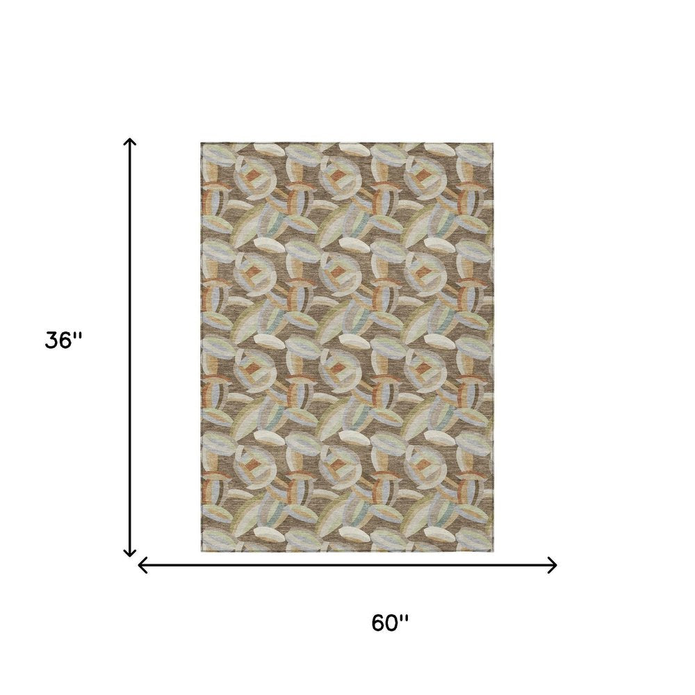 3' X 5' Brown And Ivory Abstract Washable Indoor Outdoor Area Rug HomeRoots