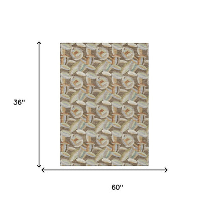 3' X 5' Brown And Ivory Abstract Washable Indoor Outdoor Area Rug HomeRoots