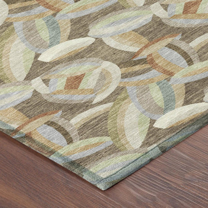 8' Brown And Ivory Round Abstract Washable Indoor Outdoor Area Rug HomeRoots