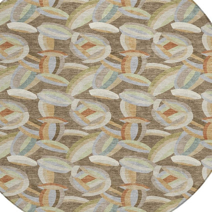 8' Brown And Ivory Round Abstract Washable Indoor Outdoor Area Rug HomeRoots