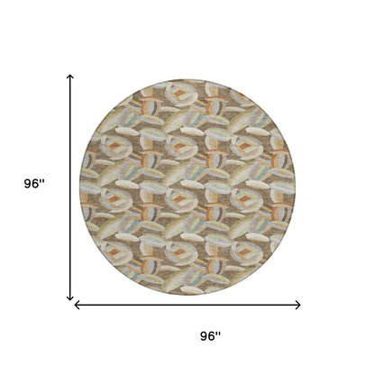 8' Brown And Ivory Round Abstract Washable Indoor Outdoor Area Rug HomeRoots