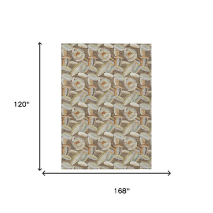 10' X 14' Brown And Ivory Abstract Washable Indoor Outdoor Area Rug HomeRoots