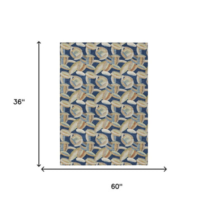 3' X 5' Navy Blue And Ivory Abstract Washable Indoor Outdoor Area Rug HomeRoots